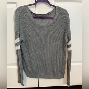 Grey American Eagle Sweater with White Sleeve Stripes Size S.